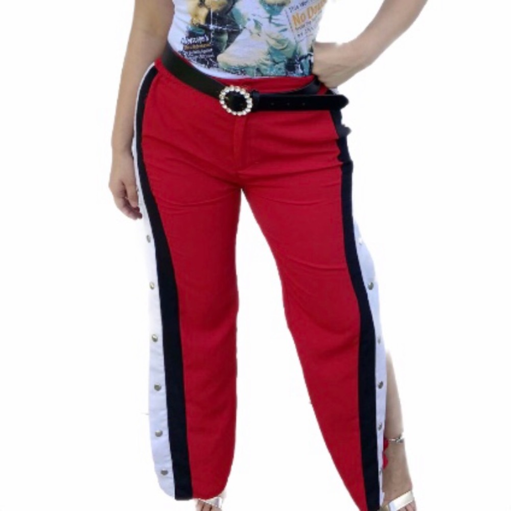 FashionNova Black/Red Retro Pants Size S